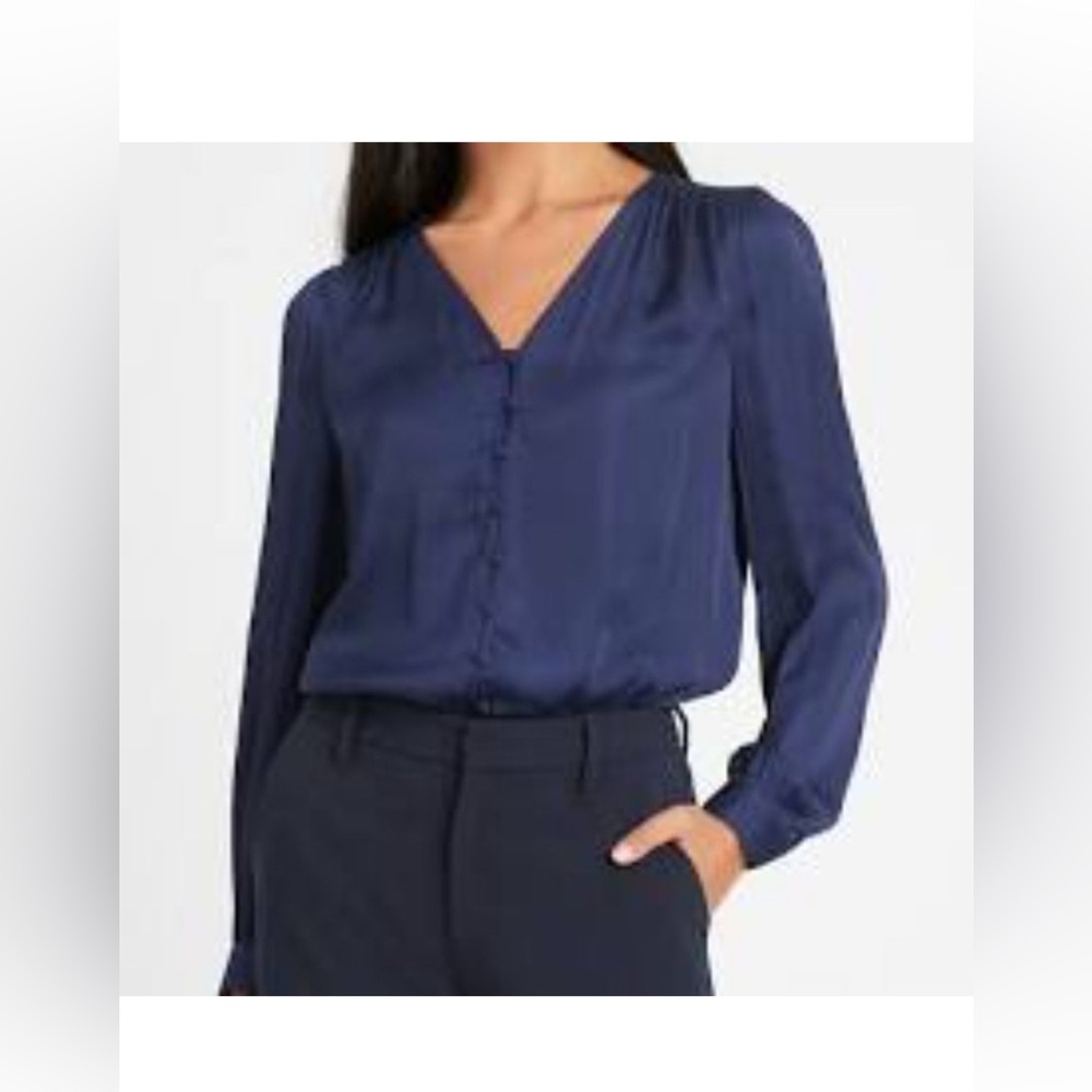 Elegant Navy Blue Women's button down blouse